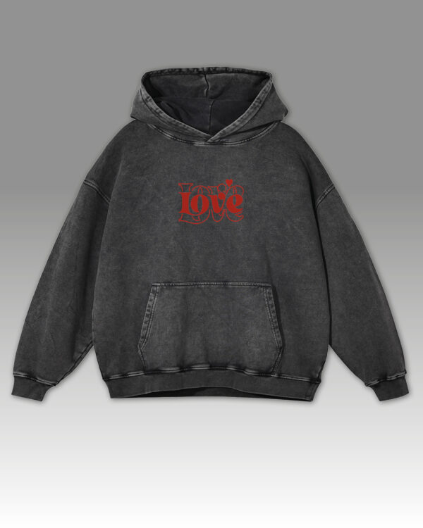 Bluza oversize z kapturem Haft czerwone LOVE